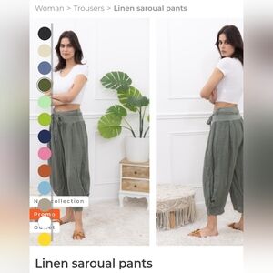 Happy Look - Made in Italy. Linen saroual pants. No size. Beige